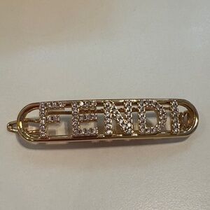 Fendi Authentic Women’s Fendigraphy hair clip gold metal & Rhinestone